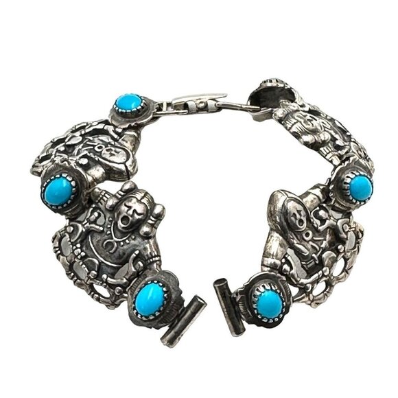 Native American Shube Sterling Silver Womans Mens Watch Tips Blue Turquoise - Picture 1 of 8